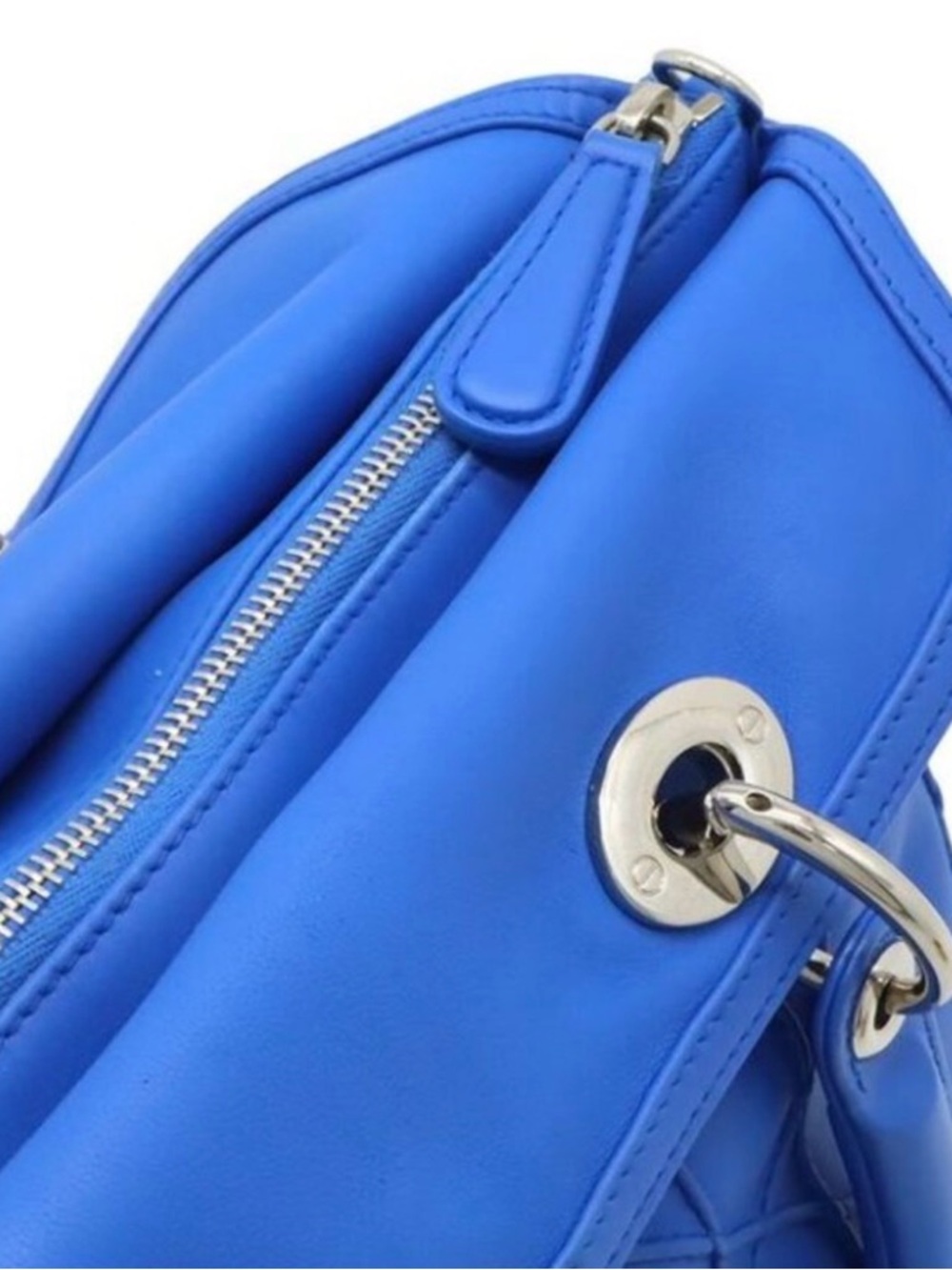 Dior Granville Cannage Tote Leather Blue Silver LIKE NEW AUTHENTIC - Picture 5 of 9